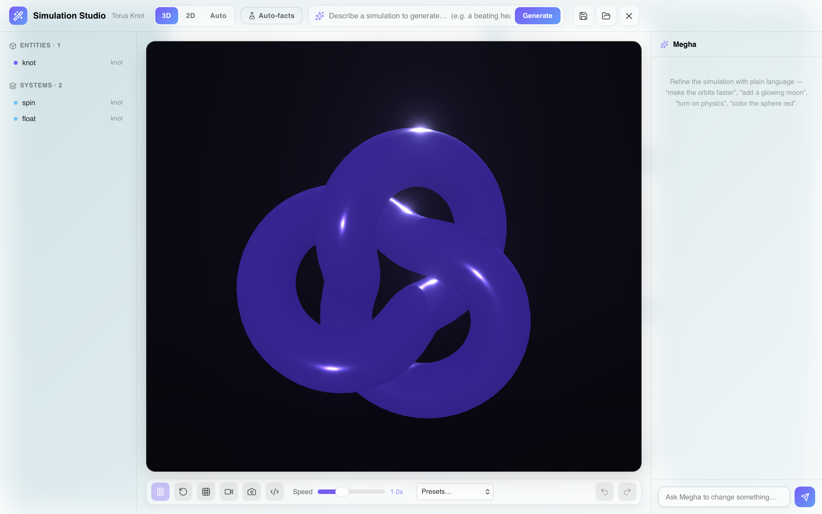 MeghaOS Simulation Studio: prompt-to-3D generative simulations