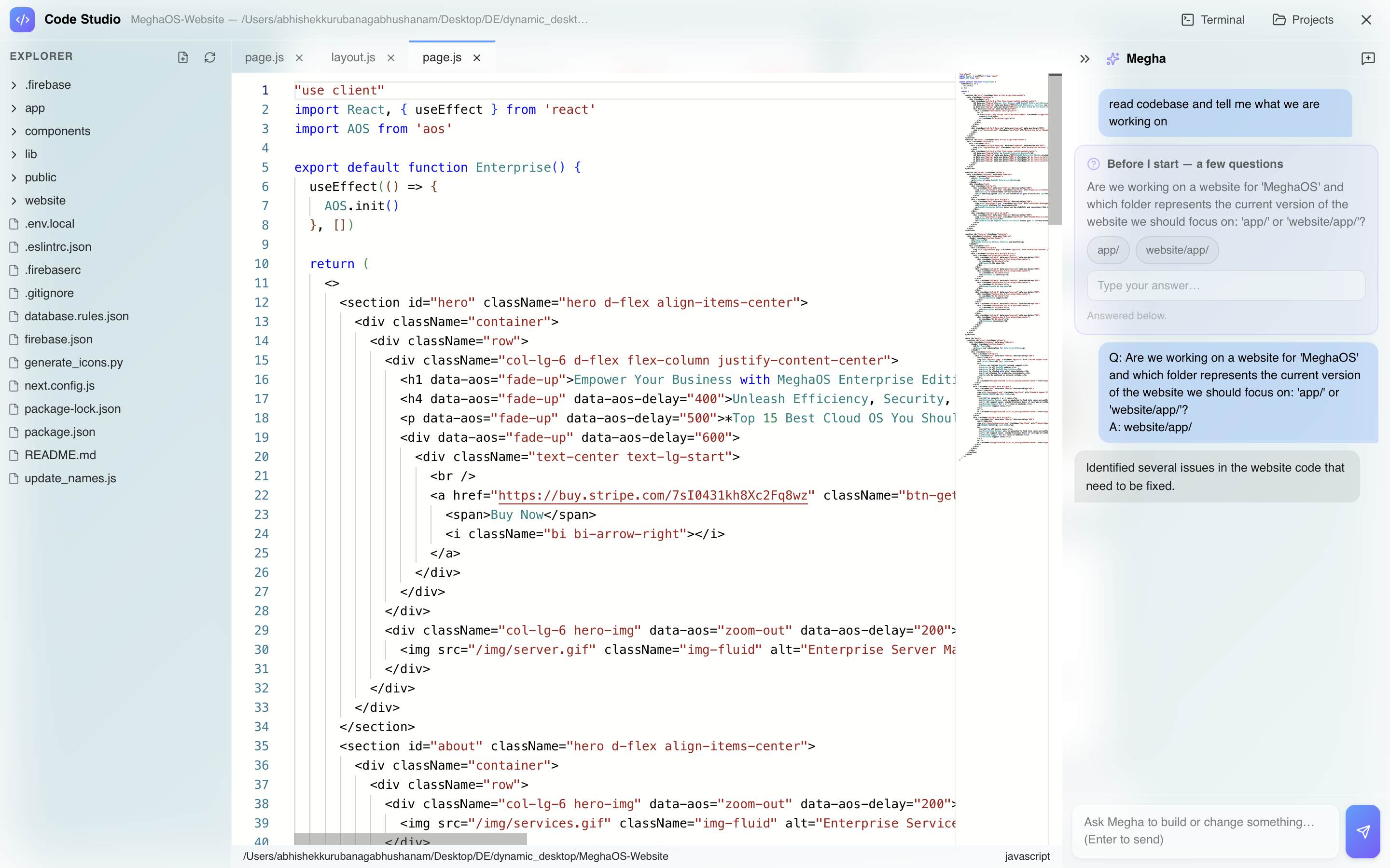 MeghaOS Code Studio IDE